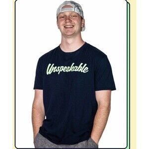Unspeakable Merch, NAVY T-SHIRT W/GREEN GLITTER FONT, Size Adult Medium